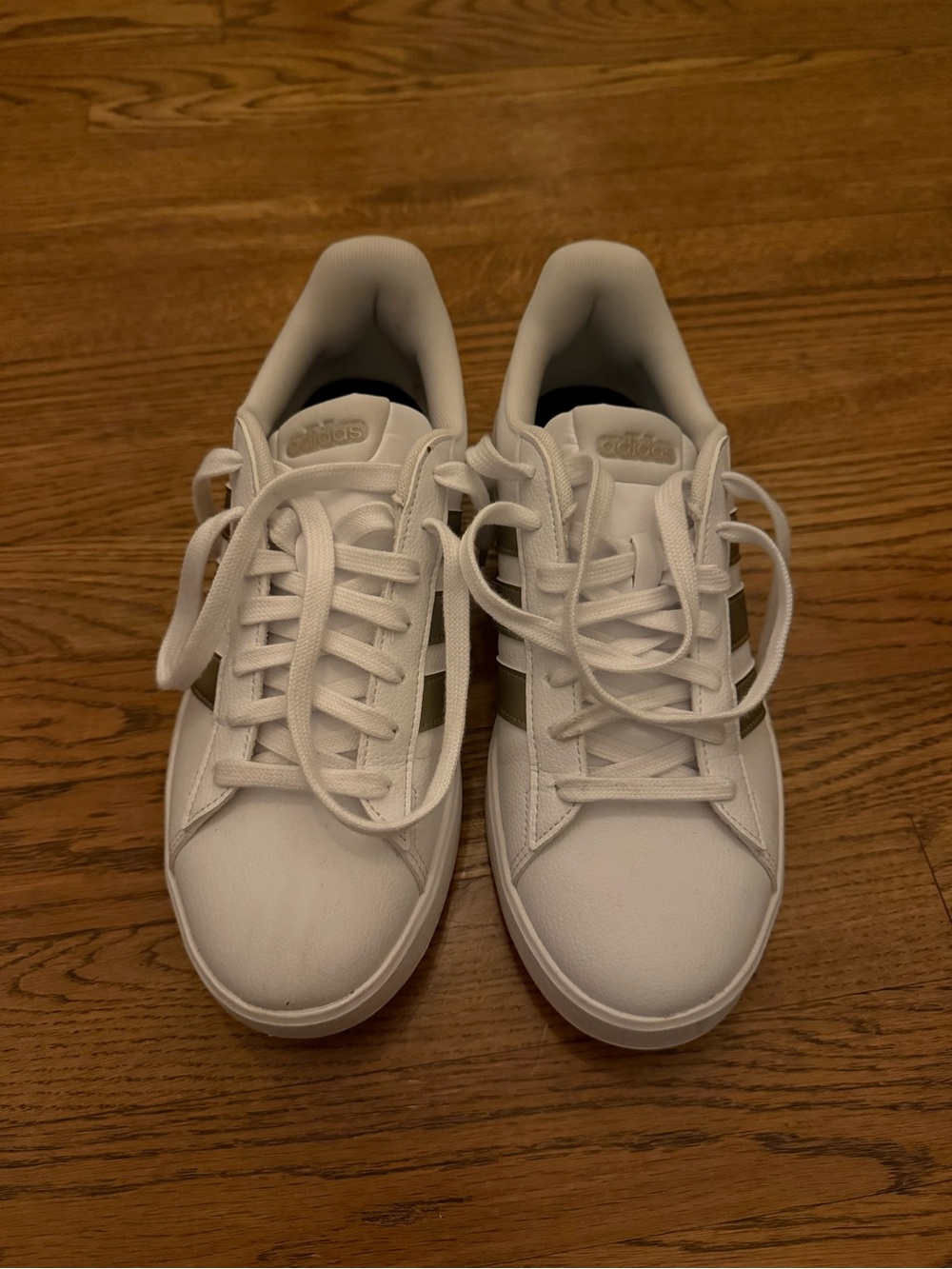 adidas White Sneakers with Olive Side Stripes